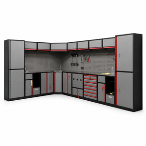 Station de travail robuste pour réparation automobile, armoire à outils de 4 à 7 compartiments avec rangement suspendu, panneau perforé, portes verrouillables et service OEM - Product Image 1