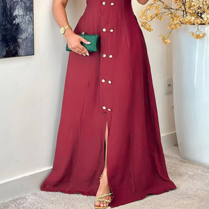 เดรสยาวทรงเอแขนกุดสีพื้นเรียบหรูสำหรับผู้หญิง - Product Image 2