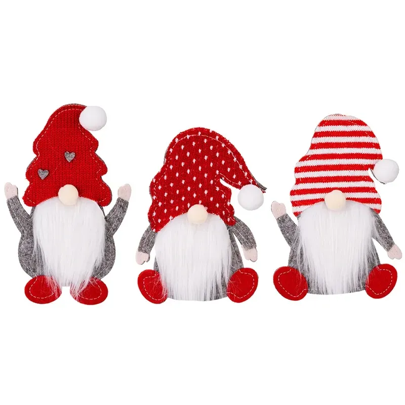 Adornos de mesa navideños Decoraciones para el hogar Sombrero Bendy Bola de pelo Enano Rudolph Dibujos animados Muñeca sin rostro Cubierta de cubiertos