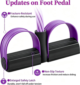 Bandes de Résistance Élastiques pour Fitness à Domicile, Antidérapantes, Violettes, 6 Tubes, Haute Qualité, avec Pédale de Pied pour Sit-up et Corde de Traction - Product Image 4