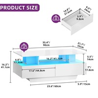 Fournisseur d'usine Table basse LED blanche à 2 couches avec 4 tiroirs Rayonnage à coins arrondis résistant aux rayures