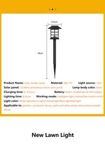 Đèn sân vườn năng lượng mặt trời làm việc trong 8 đến <span class=keywords><strong>10</strong></span> giờ pp + ps Đèn sân vườn ngoài trời năng lượng mặt trời - Product Image 5