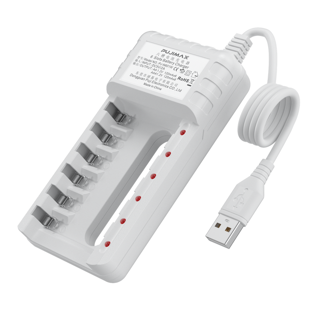 PUJIMAX 6 Slots Nimh Battery Charger AA AAA 1.2v Nicd Battery Portable Charger Usb Rechargeable AA Chargers for 2a 3a