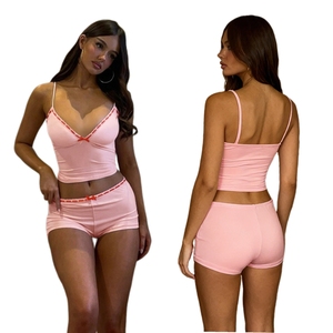 Women's 2 Piece Outfits Solid Eco-Friendly Breathable <b>Knit</b> Crop Top Low Rise Skinny Shorts <b>Set</b> Casual Loungewear Summer Matching - Product Image 1