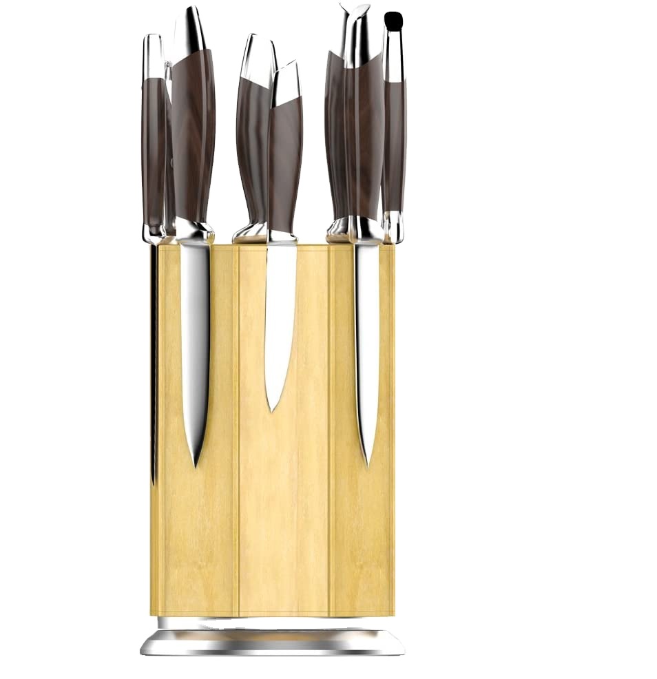 Bamboo Magnetic Knife Block with Aluminum Alloy Base and Non-Slip Feet