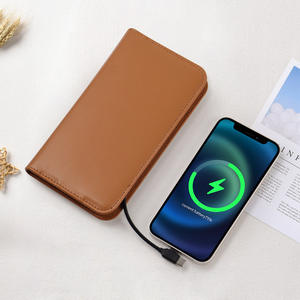 다크 브라운 럭셔리 A6 노트북 파워 뱅크 지갑 케이스 PU 커버 양각 디자인 전화 그립 및 신용 카드 포함 - Product Image 3