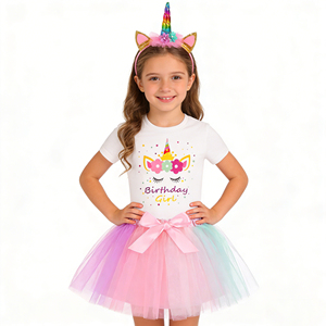 Disfraz de <span class=keywords><strong>Unicornio</strong></span> para Niña, Top de Manga Corta con Diseño de <span class=keywords><strong>Unicornio</strong></span>, Falda de Tul Esponjosa, Traje de <span class=keywords><strong>Unicornio</strong></span> para Cumpleaños - Product Image 4