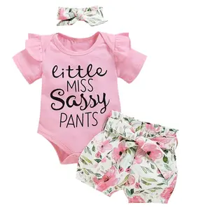 高品质女婴衣服0-6个月短袖短裤婴儿漂亮褶边新款女婴衣服连衫裤