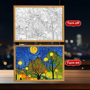 En bois A4 Cadre <span class=keywords><strong>Photo</strong></span> Art Thème <span class=keywords><strong>Romantique</strong></span> Ciel Étoilé LED Applique Murale Dimmable Tricolore Rectangulaire Aquarelle Papier Décoratif - Product Image 3