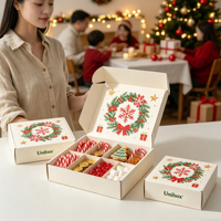 Lüks Noel Sert Posta Kutuları, Macaron ve Çikolata Paketleme için Dolgulu İç Bölmeli ve Gümüş Varak Baskılı