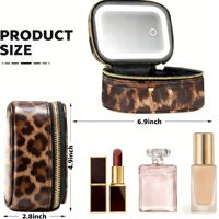 Trousse de Maquillage Haut de Gamme Style Européen en Cuir PU Imprimé Léopard, Imperméable, avec Miroir et Éclairage, Design Petite Valise