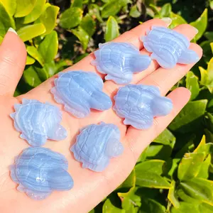 घर की सजावट के लिए प्राकृतिक उच्च गुणवत्ता वाले हीलिंग स्टोन क्रिस्टल शिल्प पशु हाथ से नक्काशीदार नीले फीता एगेट कछुआ