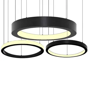 Inner Indirect Ring Circle LED Pendant Light Black Silver Finish for Hotel Bar Supermarket Home Office Bulb Light Source