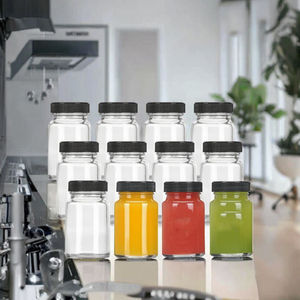 2 oz Clear Glass Shot <b>Mini</b> <b>Bottles</b> Black Lids Wide Mouth Leakproof Cylinder for Ginger Wellness Shots Juice Screen Printing - Product Image 2