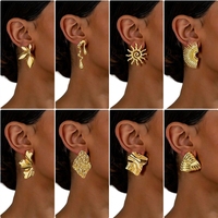 Boucles d'oreilles clous fantaisie en acier inoxydable 304 plaqué or, motif floral, soleil, étoile, nœud, bijoux de mode