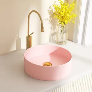 Mini lavabo rose mat givré, nouvelle couleur, Machine à laver ronde, Table de salle de bain, armoire de salle de bain, une pièce en céramique Basi