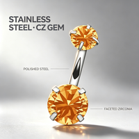Anneau de nombril en zircon pour l'été, en acier inoxydable 316L, serti à quatre griffes, bijou de piercing corporel unisexe