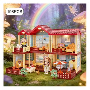 Pretend <b>Play</b> <b>Plastic</b> Doll House Toy with Furniture Pool Balcony Bedroom <b>Kitchen</b> Bathroom Gift for Children - Product Image 2