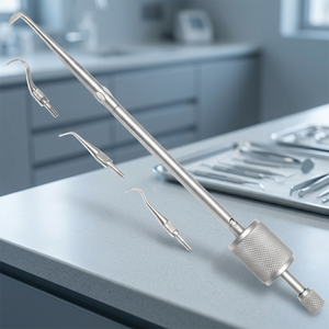 Kit de retrait de couronnes dentaires manuel, poignée moletée argentée, 3 embouts, instrument chirurgical de classe I, autoclavable, en acier inoxydable - Product Image 4