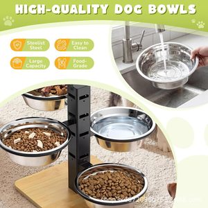Support réglable en bois pour gamelles de chien, ensemble de gamelles extensibles pour grands chiens avec poignée pratique. - Product Image 3