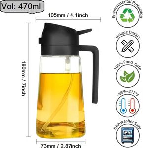 2026 Hot Selling New Arrival 470ml Oil Pot 2 in 1 Olive Oil Spray Bottle Spray/Pour Integrated Oil Pot - Product Image 2