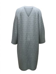 Robe longue ample unie en tricot à col en V pour femme, style modeste musulman, couleur unie, pour le quotidien, le Ramadan et l'Aïd - Product Image 3