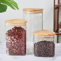 Pot de conservation triangulaire en verre borosilicate avec couvercle en bambou, récipient alimentaire hermétique