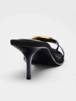 ZA Sandales d'été en daim noir pour femme, nouvelle collection, à talon aiguille, bout ouvert, ornées de métal, rehaussantes, haute qualité