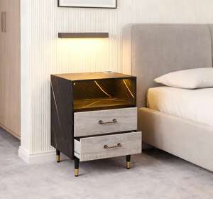 <span class=keywords><strong>โต๊ะ</strong></span><span class=keywords><strong>ข้าง</strong></span><span class=keywords><strong>เตียง</strong></span>หรูหราด้วยสำเนียงสีทองและลิ้นชักคู่ - Product Image 5