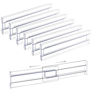 4 Pcs Plastique <span class=keywords><strong>Transparent</strong></span> PS Organisateur de Bureau Réglable Diviseurs de Tiroirs pour Placard Garde-Robe Cuisine Sous-Vêtements Chaussettes Rangement - Product Image 1