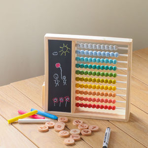 Calculatrice en bois Perle en bois Jouets Classification mathématique Planche à dessin colorée Aides pédagogiques Montessori - Product Image 1