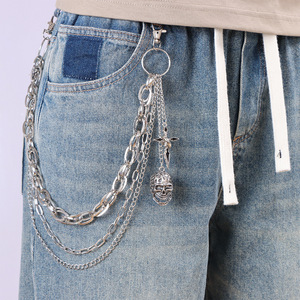 Multi Layered Metal Pants <b>Chain</b> With Skull And <b>Cross</b> Pendant For Women Vintage Punk Style Waist <b>Chain</b> Accessory - Product Image 1