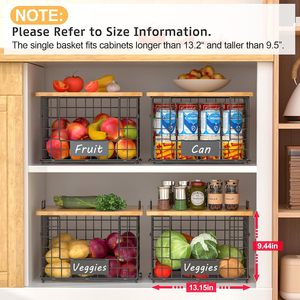 ที่ใส่ถุงขยะ2แพ็คตะกร้าลวดซ้อนได้พร้อมฝาไม้ไผ่สำหรับผู้จัดครัวและจัดเก็บ - Product Image 3