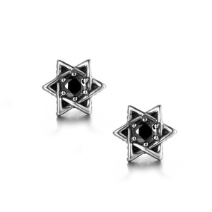 European American Style <b>Titanium</b> Steel Star <b>Stud</b> Earrings Bezel Set Zircon CF151 - Product Image 5