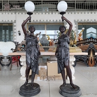 Lámpara con Escultura de Figura Femenina de Bronce de Tamaño Real TREVI |   Lámpara de Pie Clásica Estilo Diosa para Vestíbulo de Hotel y Villa