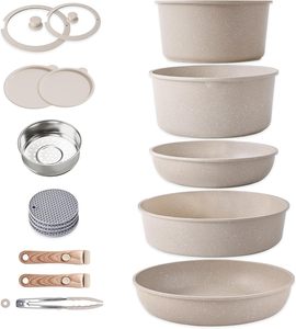 Ollas y Sartenes de Alta Calidad con Asas Desmontables, Cerámica Rosa Antiadherente, Juego de Utensilios de Cocina de Aluminio Forjado - Product Image 1
