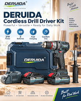 Perceuse à percussion sans fil DERUIDA à couple élevé 21V, visseuse électrique sans balais 13MM, ensemble d'outils électriques 150Nm, perceuse électrique portative