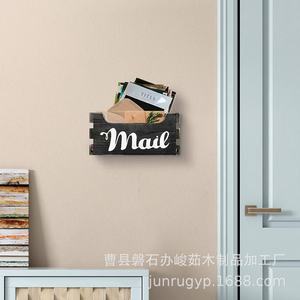 Wooden Mail Storage <b>Box</b> Wall Mountable <b>Letter</b> Holder Entryway Organizer With Mail Label <b>Black</b> Finish - Product Image 5