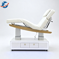 Lit de salon électrique de haute qualité à 4 moteurs, blanc, pour soins des cils et du visage, avec fonction d'inclinaison complète, base LED et double tiroirs