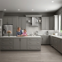 Ensemble d'armoires de cuisine en bois massif gris de style américain classique, design moderne Shaker, armoires de cuisine en bois gris pour villa