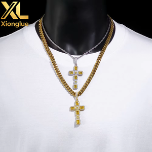 Magnifique Pendentif Croix en Pierre Gemme Radiante et Sucre de Roche, Zircon, Cuivre Plaqué Or 18K, Collier Unisexe Sportif Personnalisé - Product Image 4