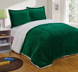 Couette matelassée réversible vert émeraude et violet, garnissage polyester, taille Queen, lavable en machine, usage hivernal, hypoallergénique - Product Image 3