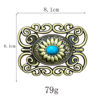 Boucle de ceinture vintage en alliage de zinc style western avec pierre turquoise bleue, motif floral, nouvelle plaque classique WELLWIN 38mm pour ceinture homme