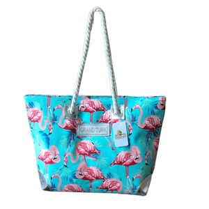Borsa da Spiaggia in PU alla Moda con Ricamo Dorato Motivo Fenicottero di Grand Turk Borsa per la Spesa all'Ingrosso - Product Image 1