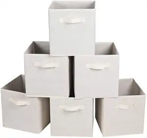 Haushalts faltbare Stoff Aufbewahrung boxen Organizer Bins 6 Beige Cubes Körbe