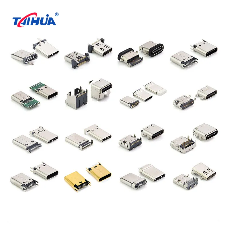 ตัวเชื่อมต่อ USB 6Pin 16Pin ปลั๊กรับชนิด C 24ขา SMT DIP PCB Mount ขั้วต่อ USB Type C แนวนอนแนวตั้ง