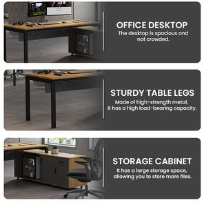 โต๊ะทำงานสำนักงานทันสมัยขาเหล็กทรงตัวแอล ดีไซน์สวยงาม โต๊ะคอมพิวเตอร์สำนักงานขาเหล็ก โต๊ะผู้บริหาร - Product Image 3