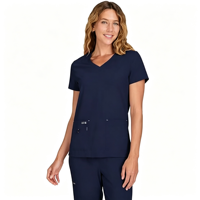 Blouse médicale pour femme à col en V, en polyester tissé, manches courtes, avec poche poitrine unique et fente latérale, pour hôpital et clinique, OEM
