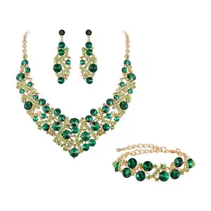 Women's Austrian Crystal Wedding Luxury Floral Filigree Necklace Earrings Set