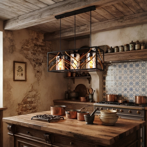 Lámpara Colgante Rectangular de 3 Luces para Isla de Cocina, Estilo Vintage con Cuerda Floral, de la Mejor Calidad - Product Image 5